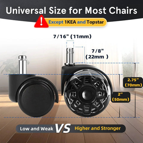 2.5 Inch Heavy Duty Office Chair Caster Wheels Set For Carpet And Hardwood Floors Universal 11x22mm Fits 99 Percent Of Chairs