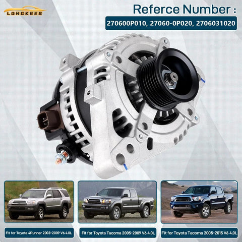 Beefed-Up 130A 12V Alternator Replacement For Toyota Tacoma 4.0L V6 2005-2015 And 2003-2009 4Runner With 7-Groove Pulley OE Numbers 270600P010