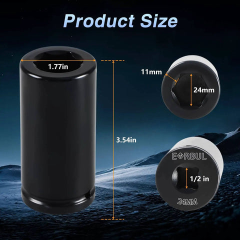24mm Harmonic Balancer Socket One Half Inch Drive Heavy Duty Deep Well 6 Point Impact Socket For Crank Bolt Removal dimensions