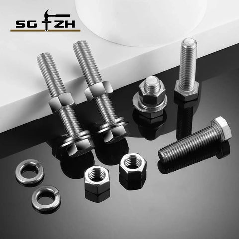 Beefy 1/4-20 Hex Head Bolt Kit With Nuts, Flat And Lock Washers, 20 Pcs, 304 Stainless Steel, Fully Threaded, Heavy Duty Hardware Set