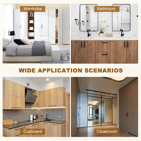 Wide application scenarios of 2 Pcs Barn Door Handle Set Black Aluminum Alloy 7.09 Inch for cabinets, closets, and sliding doors.