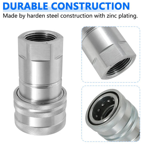 1/2 in ISO 7241-A hydraulic quick-connect coupling with dust cap, silver metal, knurled sleeve