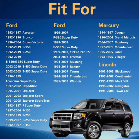 Steering Column Upper Bearing Kit For Ford Lincoln Tilting And Non Tilt Columns fitment chart with vehicle compatibility list and SUV.