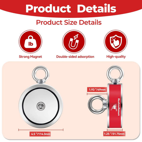 Beefy Neodymium Fishing Magnets 2600 Lb Pull Double Sided Magnets Fishing Kit For Treasure Hunting And Underwater Cleaning