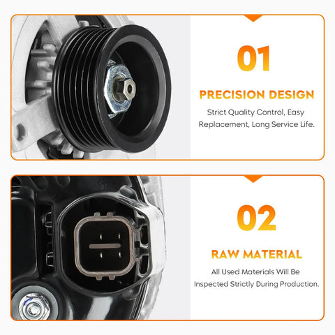 Precision design and raw material details of 4.7L Alternator Replacement For Lexus GX470 LX470 Toyota 4Runner Sequoia Tundra And Land Cruiser 2003 2009 334-1504 210-0512 And0290 And0363 And0422 Premium Quality Aftermarket Direct Fit Plug And Play Install
