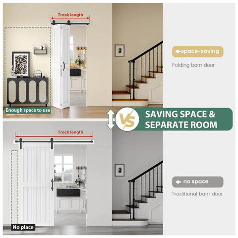 30 X 84 Inch Bi-Fold Barn Door For Closets With Hardware Kit Included, White Aluminum Track System And MDF Doors comparison image