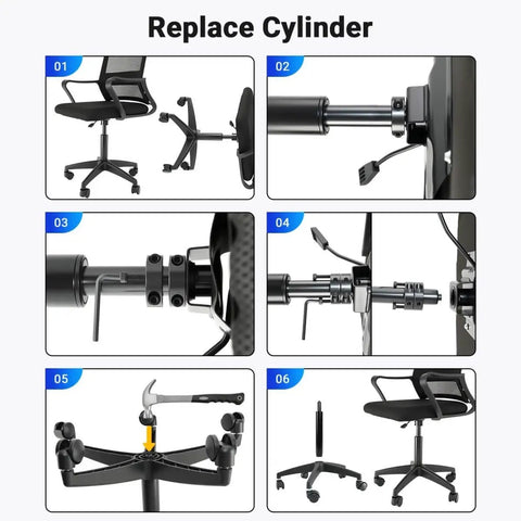 Step-by-step guide to using the Heavy Duty 28mm Gas Lift Cylinder Removal Kit For Office Chairs, 700lb Rated Steel Construction.