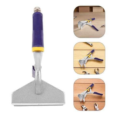 Heavy Duty Pro Grade Sheet Metal Bender Hand Seamer Pliers with Non Slip Textured Handle, shown in various angles for HVAC and roofing work.