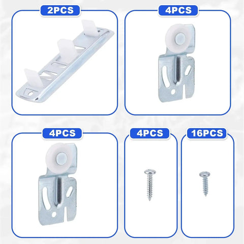 Sliding Closet Door Roller Kit For 3/4 To 1-3/8 Inch Thick Doors With Scroll Wheel Tracks And Screws in package