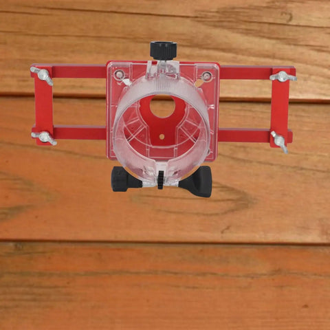 Wood Trimmer Router Base For 65mm Machine, 2 In 1 Aluminum Alloy Slotting Bracket on wooden background, top view