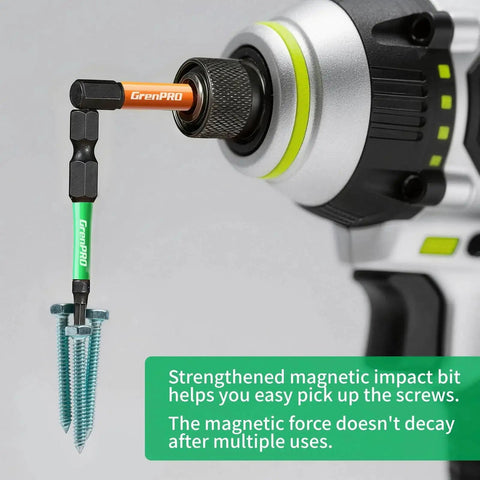Impact Screwdriver Bits Set 35Pcs 2 Inch Magnetic S2 Steel CNC Machined With One Quarter Inch Hex Shank in use with drill and screws