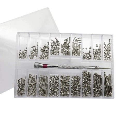 6X Metric Screw Kit Set With M1.2 M1.4 M2 Micro Screws, 500 pieces in a dustproof case, shown with screwdriver