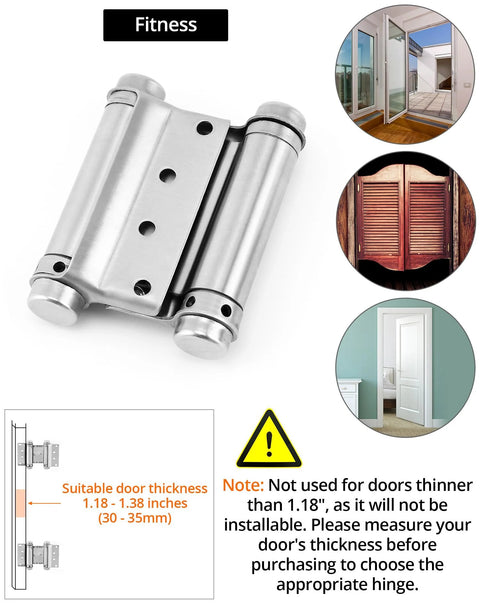 Door hinges, stainless steel, 3-inch, self-closing double-action, 4-pack for cafe saloon doors
