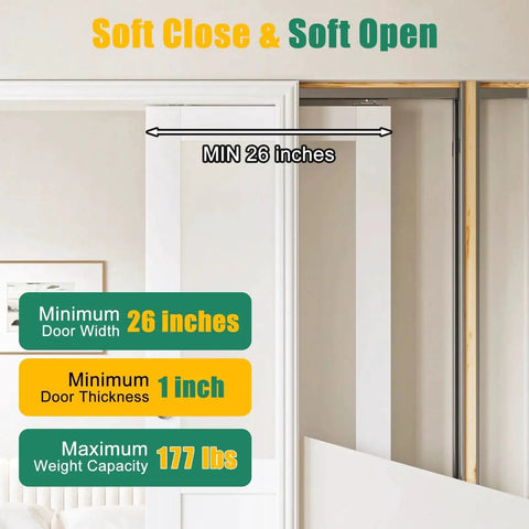 72 Inch Pocket Door Hardware Kit With Dual Soft Close And Soft Open Sliding Pocket Door Hardware With 6ft Aluminum Track For New Building No Door Included Top Mounted System With 1 Inch Nylon Ball Bearing Hangers For Quiet Smooth Sliding, shown installed.