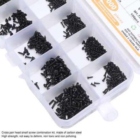 Beefy 1000Pcs Self Tapping Small Screws Assortment Kit With Carbon Steel Cross Pan Head Miniature Screws And Tweezers, organized box