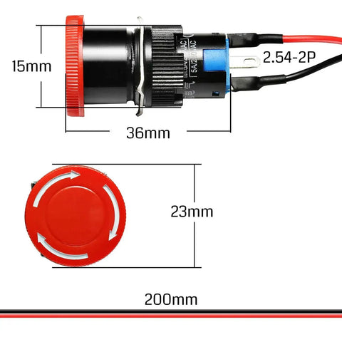 CNC Router Emergency Stop Push Button for 3018 MX3 and 3018 PROVer dimensions diagram