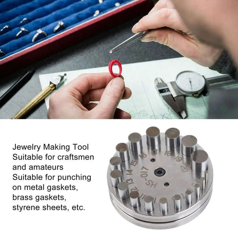 Pro Grade Disc Cutter Set For Jewelry Making 17 4 Steel Circle Punch Kit shown with hands forming pendant charm