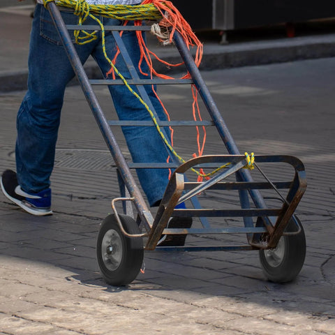 Hand truck with Two Pack 10 Inch By Two Point Five Inch Flat Free Solid Rubber Replacement Tires And Wheels For Hand Trucks And Wheelbarrows With Five Eighth Inch Axles No More Flats Keeps Your Gear Rolling Smoothly And Ready For Any Job