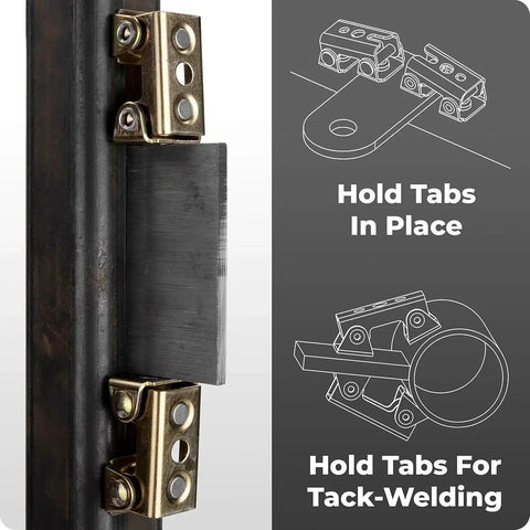 Illustration of Magnetic V Pad Kit For Light Duty Holding And Positioning, 4-Piece Set for hold and tack-welding tabs on metal parts.