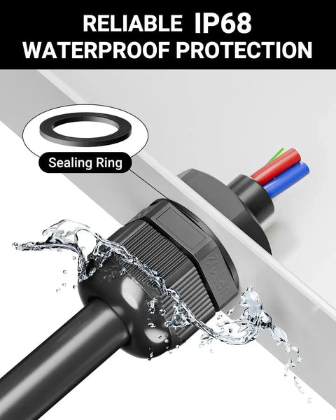 Multi Size Nylon Waterproof Cable Gland Kit With IP68 Cord Grips sealing a cable in wet conditions