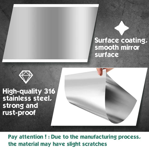 Close-up of 12 Piece 316 Stainless Steel Shim Stock Kit With Flat Sheets 6 By 12 Inch Thick Ranges From 0.001 To 0.005 Inch showing smooth mirror finish.