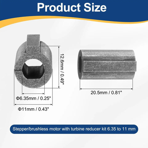 Diagram of Shaft Sleeve 6.35mm Motor To 11mm Bore Adapter For NMRV030 Worm Gear with dimensions and material details
