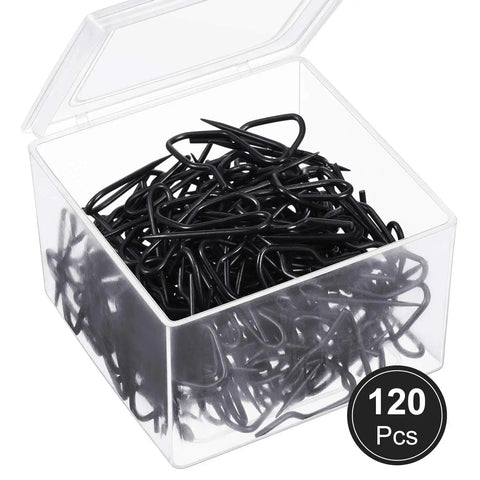 120 Pack Metal Drapery Hooks for Curtains Pinch Pleat Hooks Clear Storage Box 1.2 Inch Stainless Steel Curtain Hangers Black