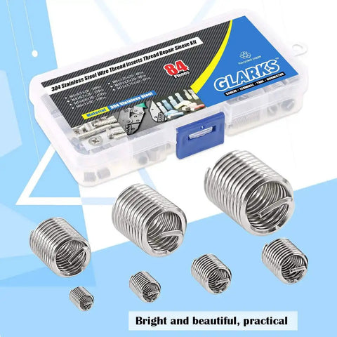 Stainless Steel Thread Inserts Kit 84 Pcs Set For Thread Repair M3 To M12 7 Sizes Helicoil Type Coiled Wire Sleeves