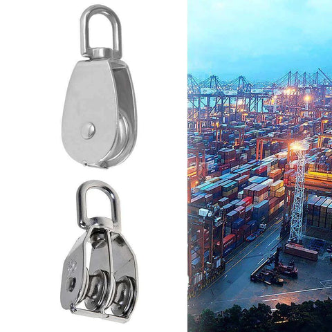 M15 Double Pulley Block Stainless Steel Heavy Duty Hardware Double Wheel Swivel Rigging Lifting Wheel Fixed Pulley for Wire Rope Loading 35kg