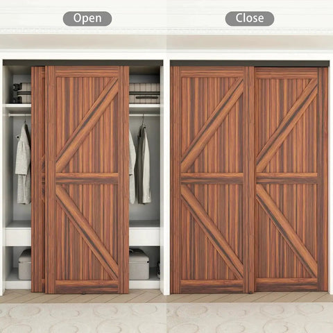 Heavy Duty Double Bypass Sliding Closet Door Track Kit Hardware For 48 Inch Pocket Door Rail Set Aluminum Alloy Black Finish installed