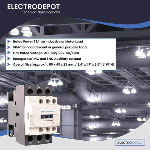 Heavy Duty Three Pole 30A Contactor With 110 To 120V Coil For Motors And Lighting in industrial setting