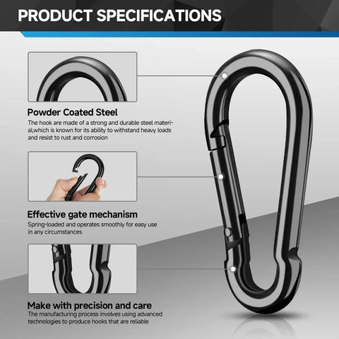 Heavy Duty 4 Inch Carabiner Clips 800 Lb Load For Outdoor Hammock And Camping, side view showing powder-coated steel and design.