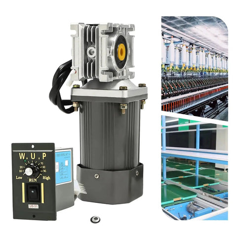 AC 110V Electric Motor With Speed Controller And Worm Gear Reducer, high torque gearbox for household, office, and industrial machines.