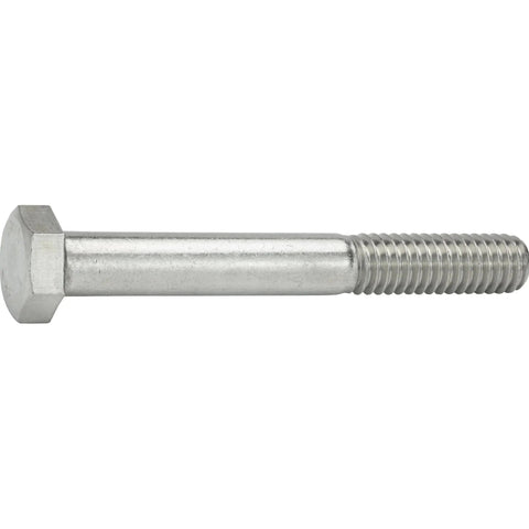 Side view of a 3/8-16 X 5 External Hex Head Bolt Stainless Steel 304 Partially Threaded for tough jobs, shows hex head and threading.