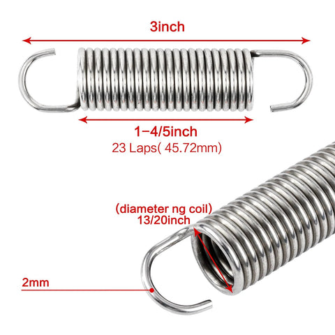 3-inch stainless steel furniture tension springs with hooked ends, set of 6 for recliners and sofa beds