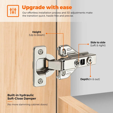 Concealed Full Overlay Cabinet Hinges 105 Degree Soft Close 4 Pack 2 Pairs For Face Frame Kitchen Cabinets Adjustable Dampers