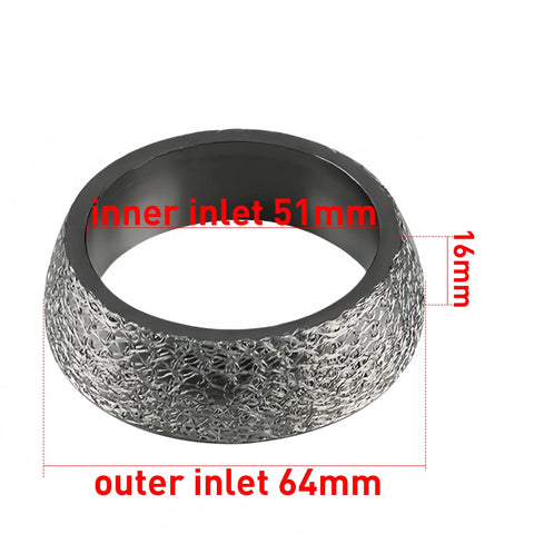 MGSTORM 2.0 exhaust donut gasket, graphite, 51mm inner inlet, 64mm outer, 16mm tall heat-resistant seal