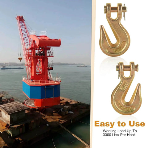 Eight Piece Three Eighths Inch Clevis Grab Hooks Set G70 Heavy Duty Forged Steel Trailer Safety Chain Hooks 7500 Lbs Capacity