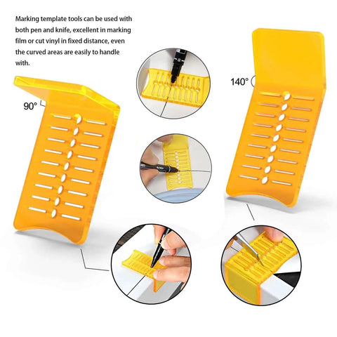 Yellow marking template tool from Pro Vinyl Wraps All In One Applicator Tool Kit For Car Wrapping And Window Tinting