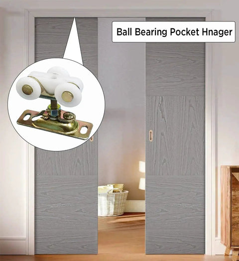 Image showing a 3/4 Inch Sliding Pocket Door Rollers Assembly With Top Hanger Replacement Wheels for Bypass Pocket Doors and Closet Doors.