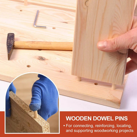 Wood Dowel Pins 6mm By 20mm One Quarter Inch By Three Quarter Inch Straight Fluted Dowels For Crafts And Furniture Making in use for strong joint assembly