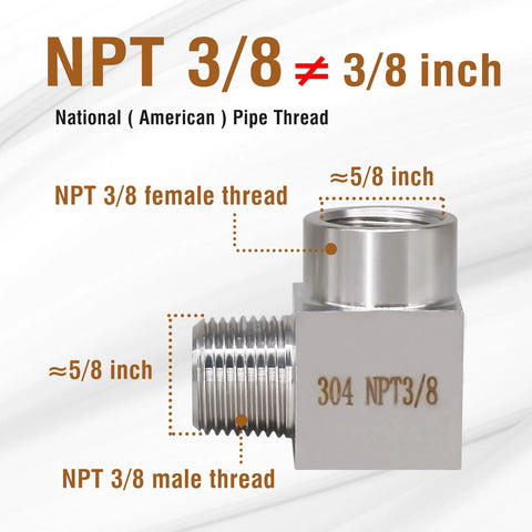 Napredak 90-degree NPT elbow, 3/8 in male to 3/8 in female, forged stainless steel 304 street elbow for high-pressure fittings