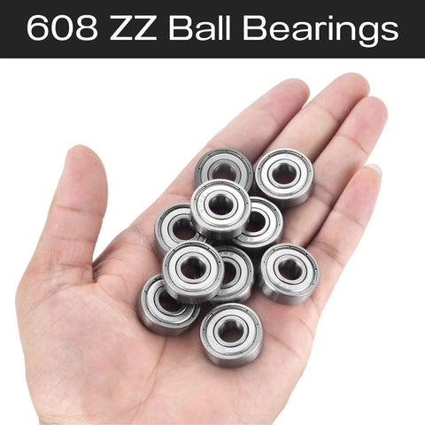 608ZZ ball bearings, 8 mm x 22 mm x 7 mm, metal shielded, held in a hand