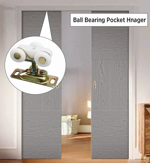 2 Pack 3/4 Inch Sliding Pocket Door Rollers Assembly With Nylon Wheels, Top Hanger And 4 Screws For Pocket Door Bypass Closets