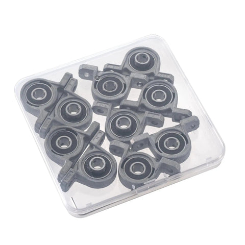 Ten Pack Pillow Block Bearings With 8 Mm Bore Ball Mounted Inserts In Zinc Alloy Beefy Heavy Duty Industrial Grade 55 X 28 X 13 Mm Size 8 Mm Inner Diameter 21 Mm Outer Diameter 5 Mm Mounting Holes 44 Mm Center Distance Silver