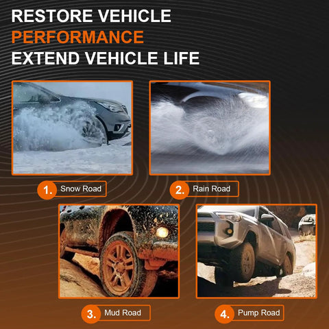 Vehicles driving on snowy, rainy, muddy, and bumpy roads for performance enhancement