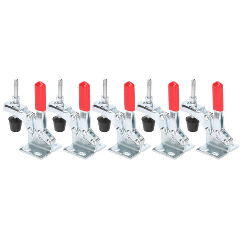 5 Piece Quick Release Toggle Clamp Vertical Fixture Kit with 30 kg clamping force, red handles, metal construction for stable workholding.