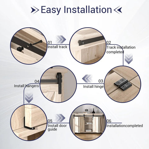 Installation process for Mini Bifold Barn Door Hardware Kit 72 Inch Sliding Track For Four Doors In Frosted Black Carbon Steel