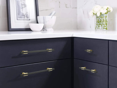 Urbanite Two Tone Brushed Gold And Matte Black Cabinet Pull For 192 Mm Center To Center Drawers And Doors on kitchen cabinets