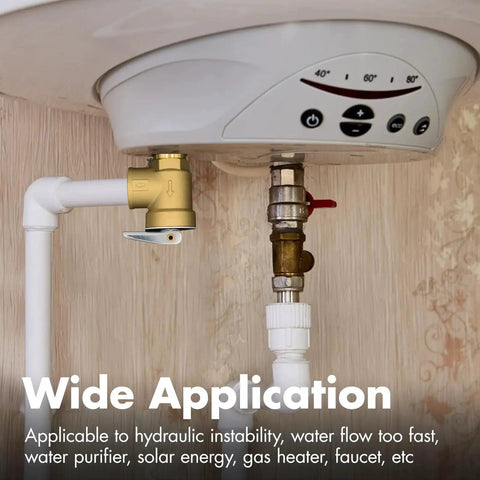 Dual Protection Water Heater Temperature And Pressure Relief Valve By VAV With Three Quarters Inch NPT Female Thread 150 PSI And Four Inch Temperature Probe Lead Free Copper CSA Listed For Safe Reliable Hot Water Protection installed under water heater